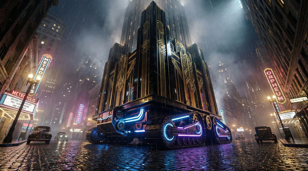 PromptSin's tweet image. They said walkable cities so I made the buildings walk 🏢🚶 
#dieselpunk #atompunk #artdeco