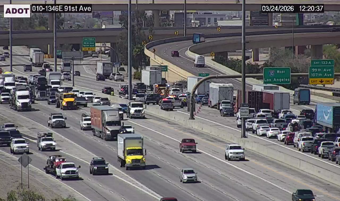I-10 westbound near 91st Ave: A crash is blocking multiple lanes