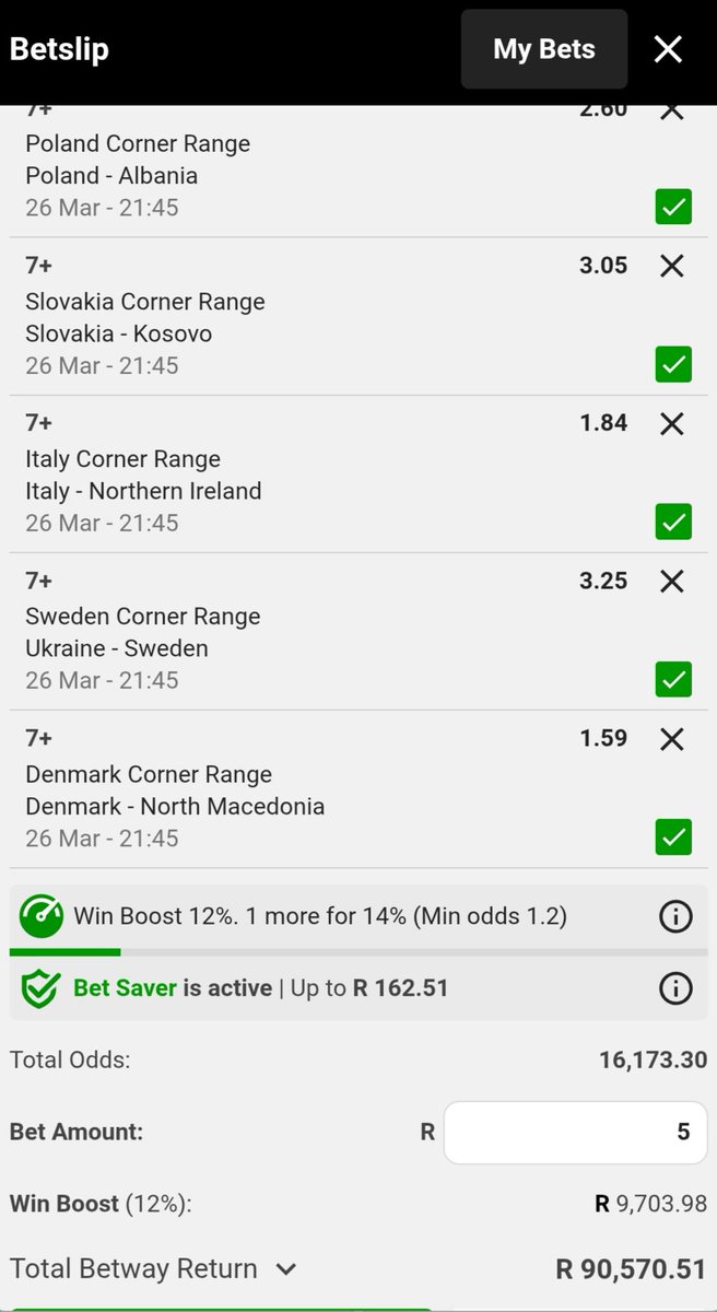 💥🍏💥🍏💥🍏💥🍏💥🍏💥🍏💥🍏
🍏Mix and Match Corners Picks ✔️
💥Team Specific Full-time Corners 7+

🎟Betway Booking Codes ⤵️ 
🏷 BW486F9F68
🏷 BW486F6B5A
🏷 BW486F5B63
