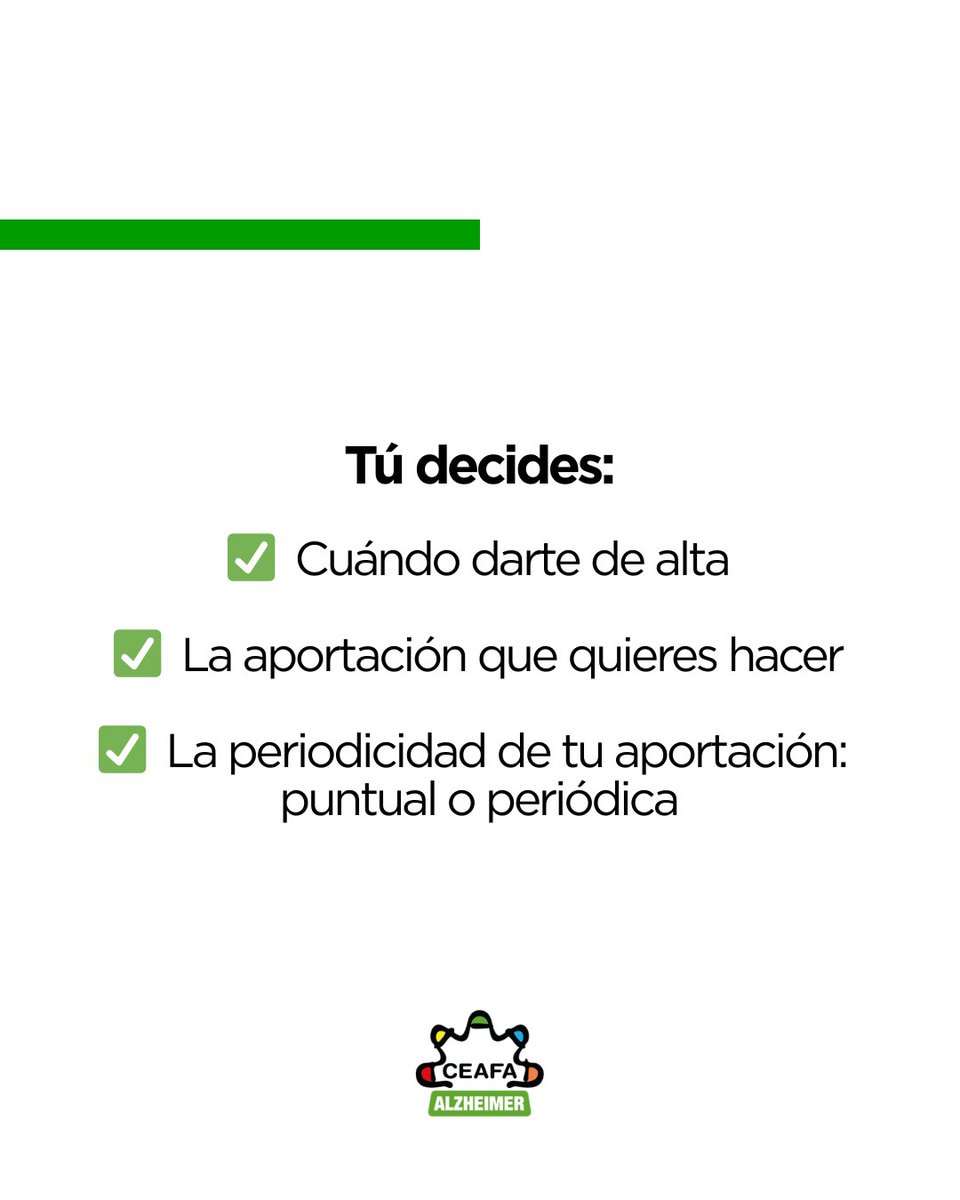 AlzheimerCeafa's tweet image. 💚Hazte Amigo/a Solidario/a de #CEAFA y apoya a las personas con #Alzheimer.

✔️Tú decides la aportación.

👥Tu apoyo se convierte en recursos y esperanza para quienes conviven con la enfermedad.

Súmate aquí 
➡️ceafa.es/es/colaborar/a…