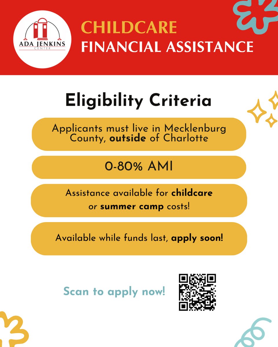 AdaJenkinsNC's tweet image. We're spreading the word around town to let you know AJC is now offering #financialassistance to families in need of support related to #childcare or #summercamp costs! 🏕️

Visit adajenkins.jotform.com/250135423060139 to apply now or scan the QR code. ‼️Funds are limited, so apply ASAP! ‼️