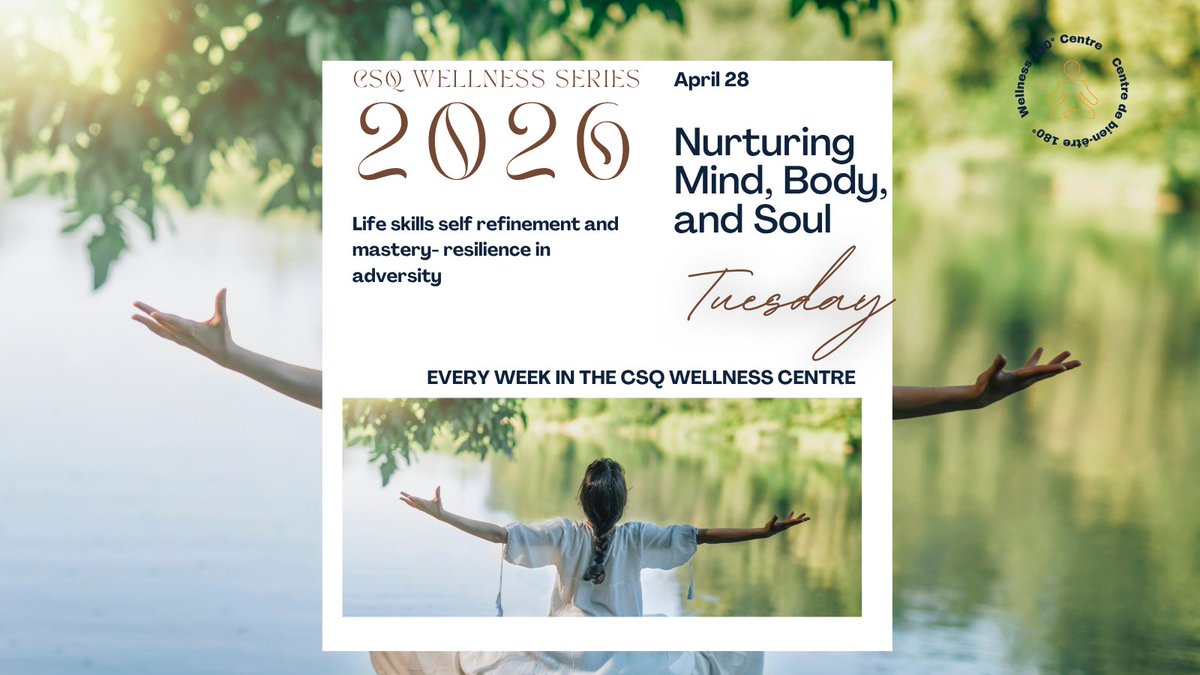 CSQOttawa's tweet photo. Nurturing Mind, Body, and Soul

April 28 | 12PM - 1PM | Life skills self refinement and mastery- resilience in adversity
CSQ Wellness 180° Centre - 350 Albert Lobby
#CSQOttawa #CSQPlus #CSQWellnessCentre #Wellness #OSANatalieFraser #lifeskills https://t.co/clcCWZI7tZ