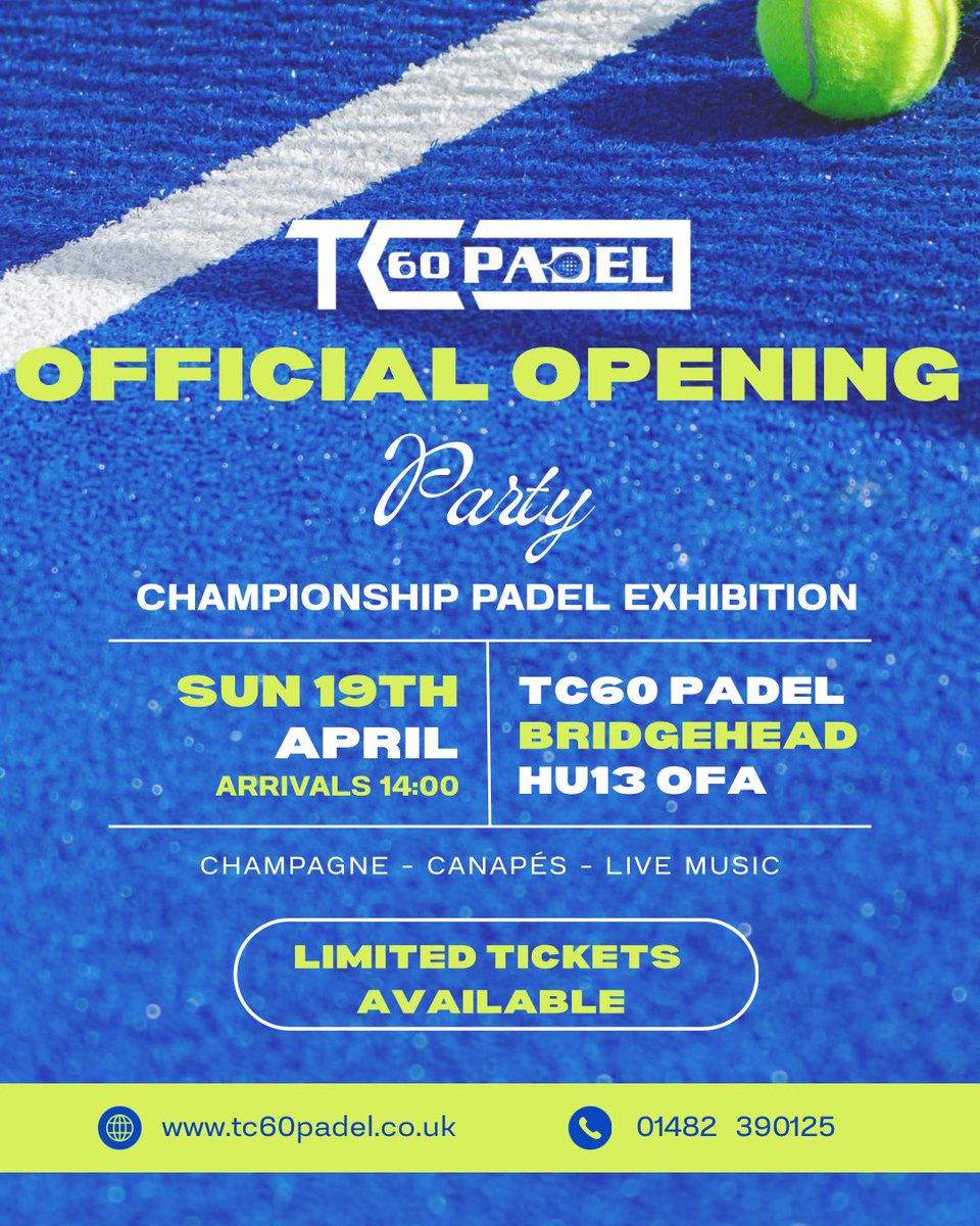 TommyCoyle89's tweet photo. Are you ready? Get set….. Go!! Get your tickets now for the official TC60 Padel opening party. Sunday 19th April at 14:00pm. Tickets are limited so be quick, welcome to the “purveyors of a good life”.

https://t.co/BQmZ9aQ8el https://t.co/7HPXHqGHbk