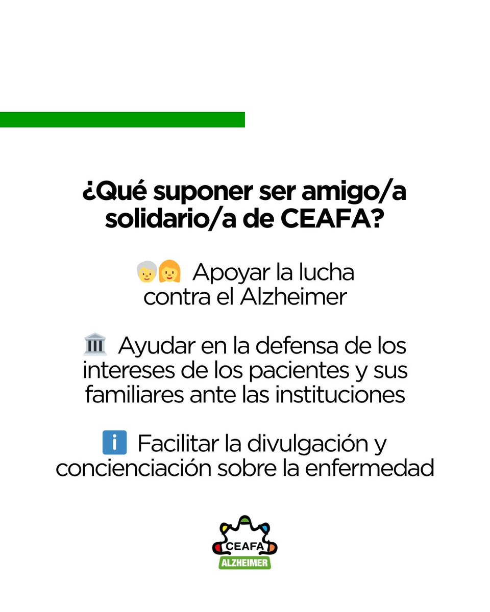 AlzheimerCeafa's tweet image. 💚Hazte Amigo/a Solidario/a de #CEAFA y apoya a las personas con #Alzheimer.

✔️Tú decides la aportación.

👥Tu apoyo se convierte en recursos y esperanza para quienes conviven con la enfermedad.

Súmate aquí 
➡️ceafa.es/es/colaborar/a…