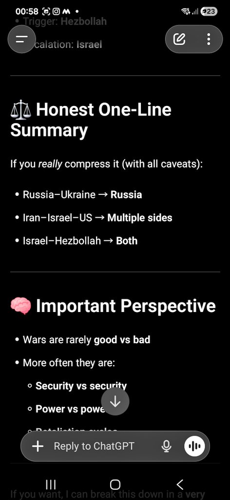 nikhil_m6's tweet photo. According to ChatGPT for Russia Ukraine war Russia is responsible for other wars. 
Its multiple side or both sides. https://t.co/TXq5VHTBca