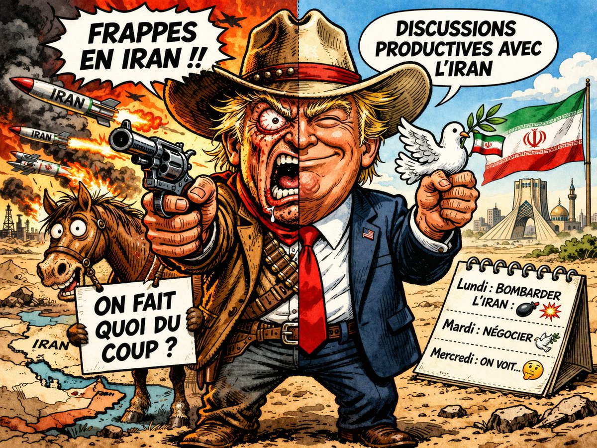 LaTeamFrExit's tweet photo. 💣🤝 Lundi : on bombarde. Mardi : on négocie.
Et après on s’étonne que plus personne ne comprenne rien…
D’un côté : “FRAPPES EN IRAN !!”
De l’autre : “discussions productives”
😵‍💫 La diplomatie version yo-yo.
#Iran #Géopolitique #Humour #Actualité https://t.co/NnwbmDbYDX