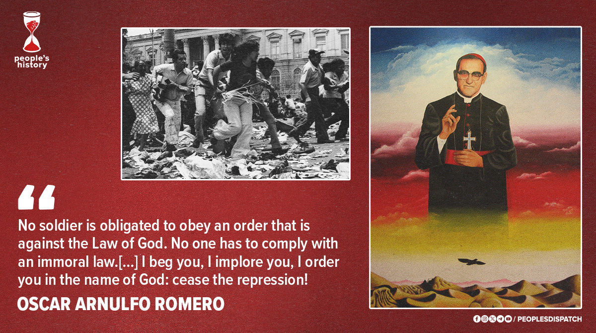 peoplesdispatch's tweet photo. #PeoplesHistory | 🇸🇻Today, we remember Óscar Arnulfo Romero, the Salvadoran archbishop linked to Liberation Theology, the Marxist Latin American wing of the Catholic theology. 

Archbishop Óscar Arnulfo Romero was a champion of the poor and a voice for the voiceless. The US-backed right-wing military dictatorship of El Salvador shot and killed Romero the day after he gave a sermon calling on the soldiers of El Salvador to disobey their orders and stop the deadly repression of the Salvadoran people, who were struggling for their most basic human rights.

“Peace is not the silence of cemeteries. Peace is not the silent result of violent repression. Peace is the generous, tranquil contribution of all to the good of all.”

Romero’s life exemplifies faith in action. In 2018, Pope Francis canonized Romero, making him the first Salvadoran saint.