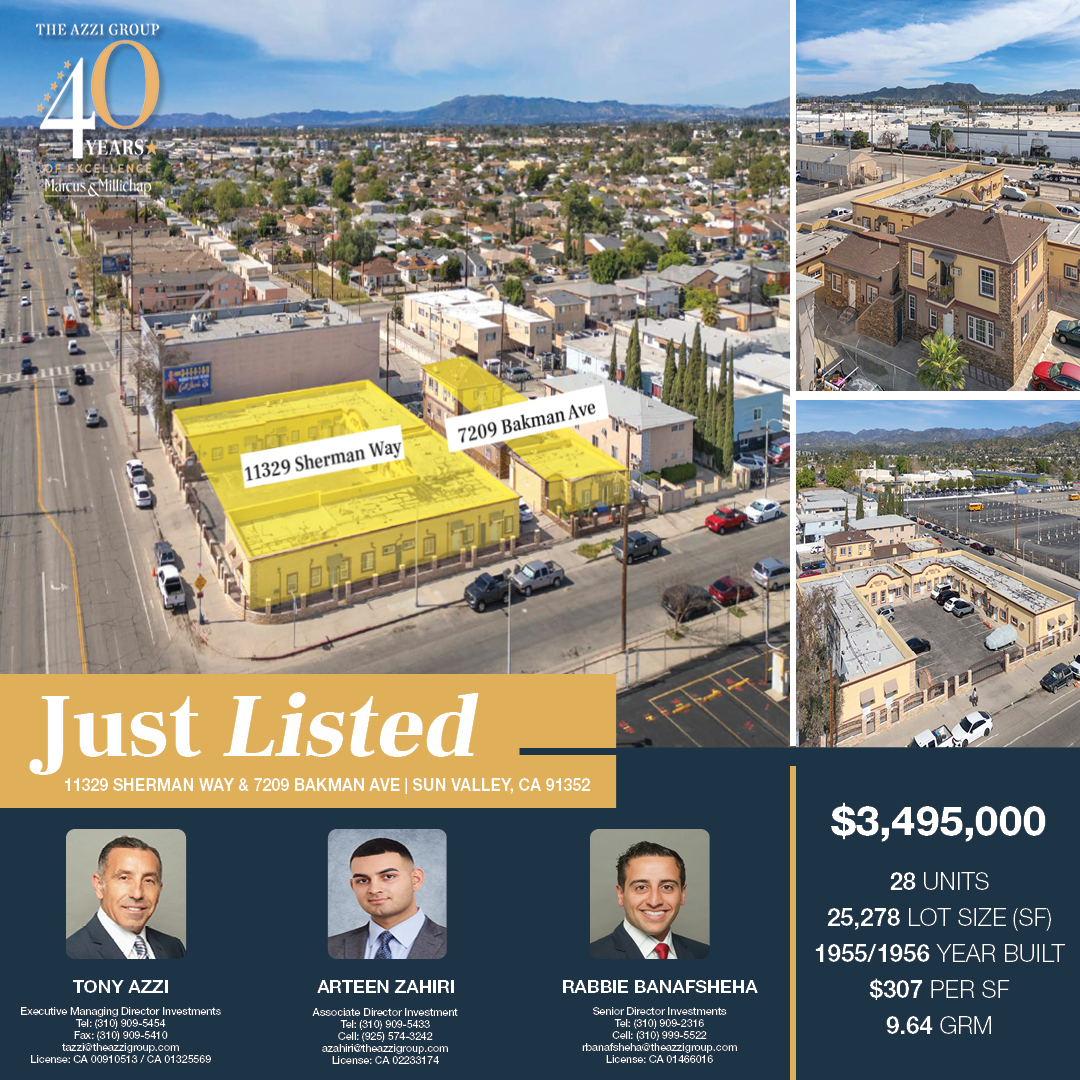 TheAzziGroup's tweet photo. ✨ Just Listed

🏢 11329 Sherman Way &amp; 7209 Bakman Ave, Sun Valley
🏠 28 Units | 2 Parcels
💰 $3,495,000 | 5.39% Cap | 9.64 GRM
🔥 Strong in-place cash flow + ~40–50% rental upside
📩 DM for OM

#CRE #Multifamily #JustListed #LARealEstate https://t.co/n8VRo6J9sc