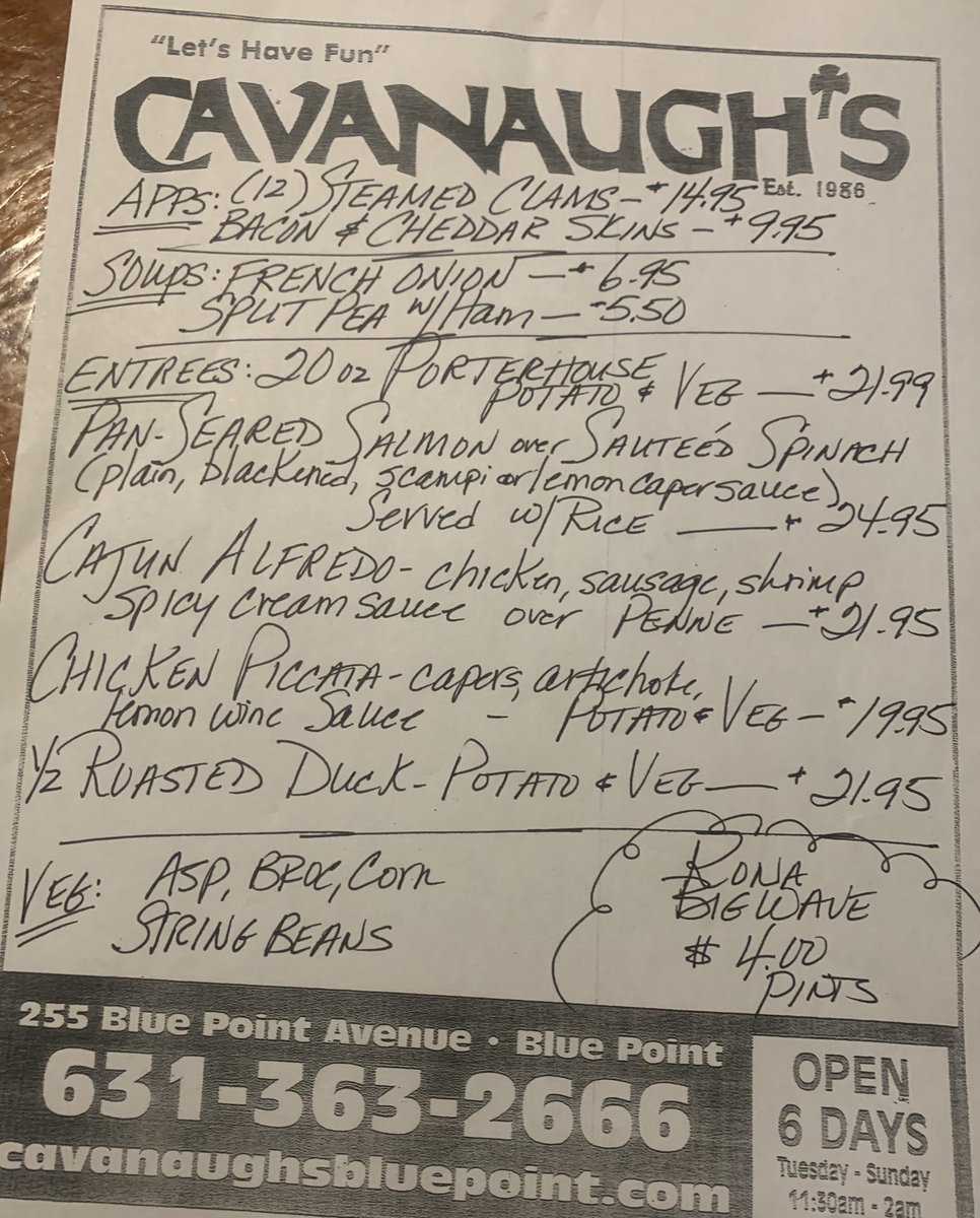 CavanaughsPub's tweet image. Porterhouse Tuesday &amp;amp; Tonight’s Dinner Specials, Kitchen Serving Till 9:30pm
Kona Big Wave Pints ☘️☘️
March Beer Of The Month 
#cavanaughs #Bayport #Beerofthemonth #Kona #Porterhouse #BluePoint