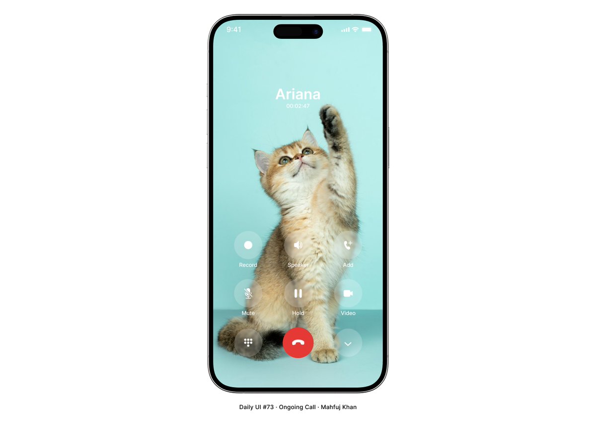 Mahfujkn's tweet photo. DailyUI Day 73 📞

Ongoing Call screen design featuring immersive full-screen imagery and glassmorphism controls. Prioritizes visual clarity and intuitive interaction states for a seamless calling experience. Clean and modern. 🎙️✨

#dailyui #uidesign #ux #figma #DailyUI73 https://t.co/uZxf5PJQJL