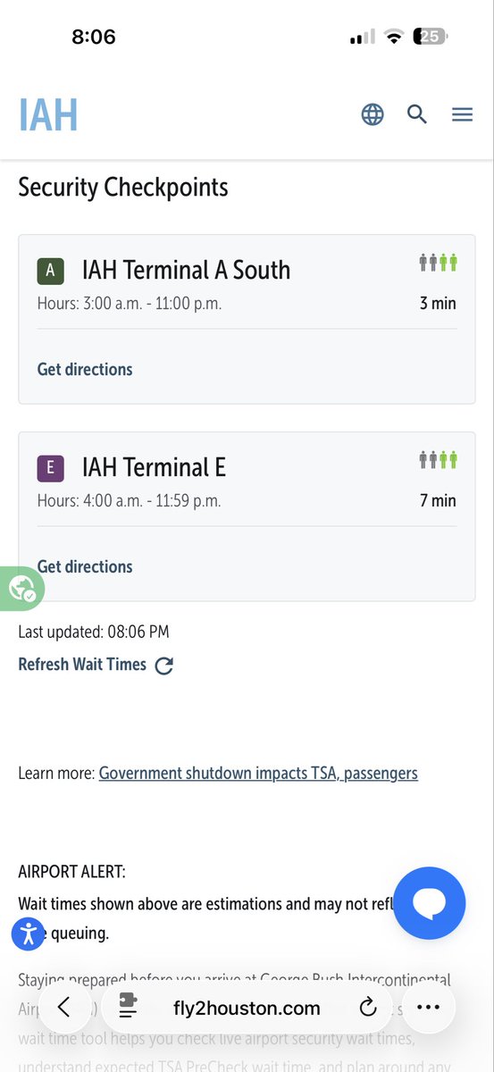 arunz's tweet photo. @kpottermn Right now the Iah website shows 7mins wait time 🤷‍♂️ https://t.co/BHRnLsYQMc