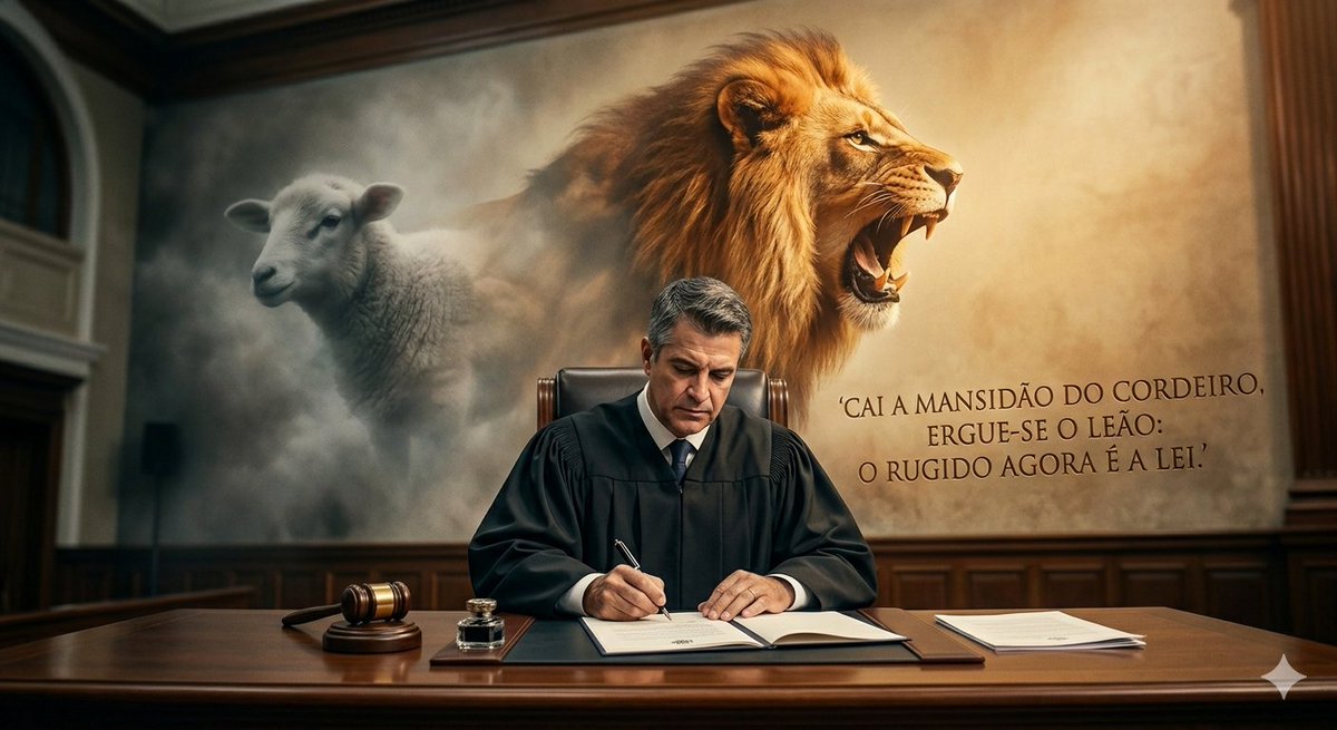 lenibeatriz's tweet photo. CAI A MANSIDÃO DO CORDEIRO, ERGUE-SE O LEÃO: O RUGIDO AGORA É A LEI.
Visual by Gemini AI https://t.co/fVV4CE9oVP