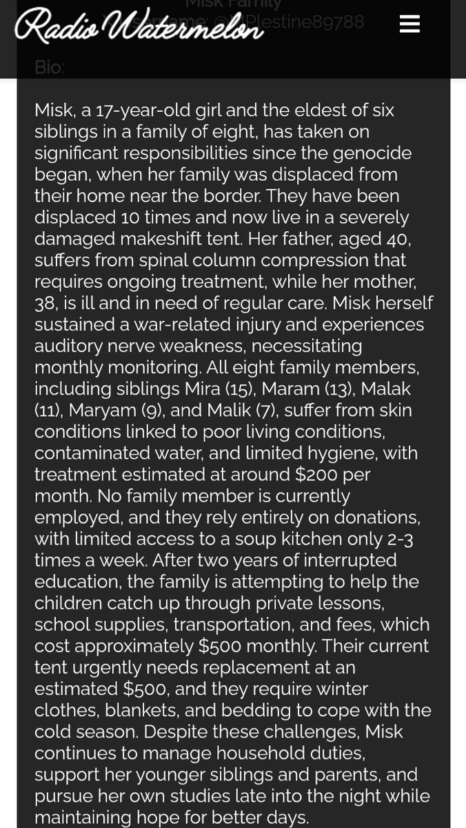 Please support 🙏  severely stagnant. No help for Eid 💔

"At 17, I should have a future. Instead, I have a war wound and hearing damage needing expensive ongoing care we cannot afford" 
chuffed.org/project/misk