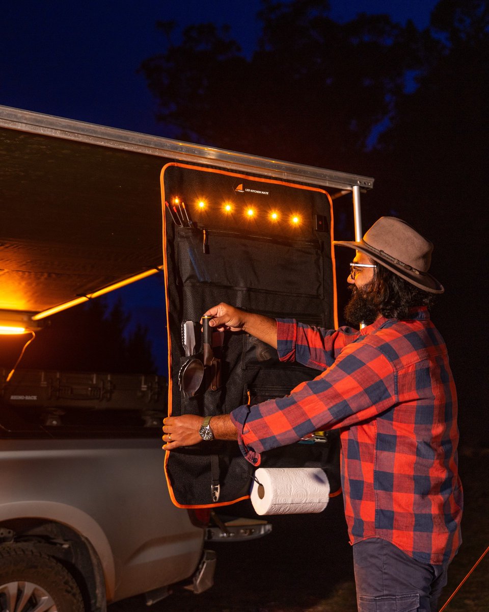 TheOztentGroup's tweet image. The right gear makes a night and day difference. The LED Kitchen Mate keeps your setup organised, lit and ready for whatever’s cooking.⁠
⁠
#oztent | #discovermore