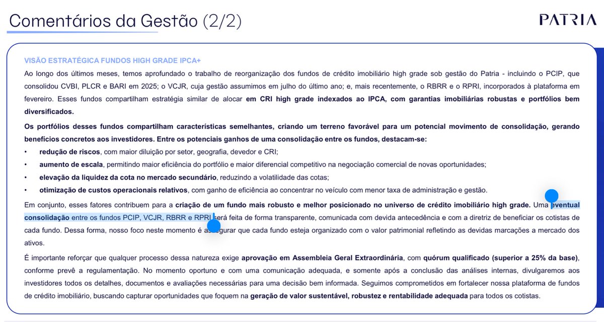 fiinewspaper's tweet photo. #PCIP11 Relatório Gerencial @infoFII
✔️ eventual consolidação entre os fundos PCIP11, VCJR11, RBRR11 e RPRI11
https://t.co/hziOK8uyYi https://t.co/g5hxIOQsl8