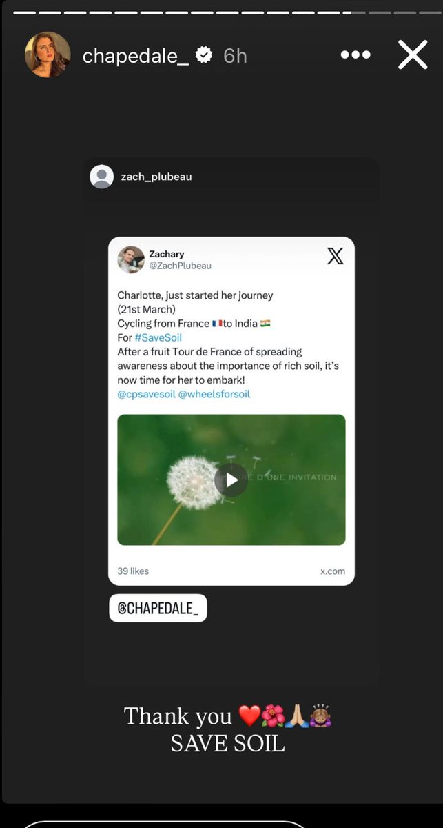 Gargi32354857's tweet image. March 21, 2026 : Charlotte starts off for #India following in the footsteps of Sadhguru for His #JourneyForSoil 4 yrs ago🙏🏽🙏🏽🙇🏽‍♀️to the tune of the Soil song
“My body,Your body,Every body is just Soil body m.youtube.com/watch?v=OiY80W… 

x.com/ZachPlubeau/st… 

x.com/Gargi32354857/…