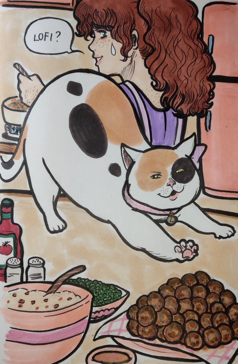 "Lofiiii? Are you just stretching? Or are you going to steal a meatball?"

"Mrooooww..." *opens paw* 

#ThatsNotMyNeighbor #catdrawing #fanart #nachamikaelys #artistontwitter #sketchbook