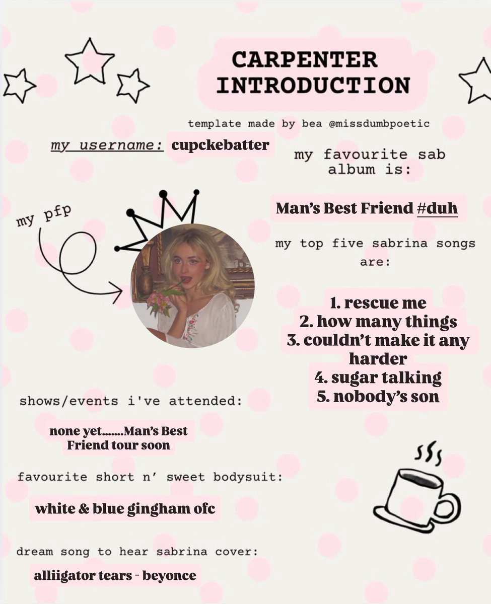 cupckebatter's tweet image. okay hi i’m so late but this is my #carpenter introduction :))))