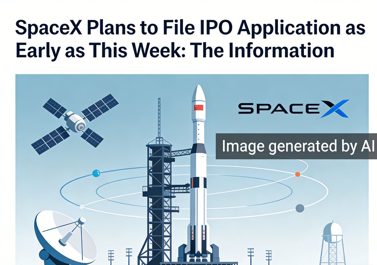 WindInfoUS's tweet image. SpaceX is preparing to submit its initial public offering (IPO) filing as early as this week, according to a report from The Information. The potential IPO filing this week could represent one of the largest and most anticipated public debuts in years. 
#SpaceX #IPO #TechStartup