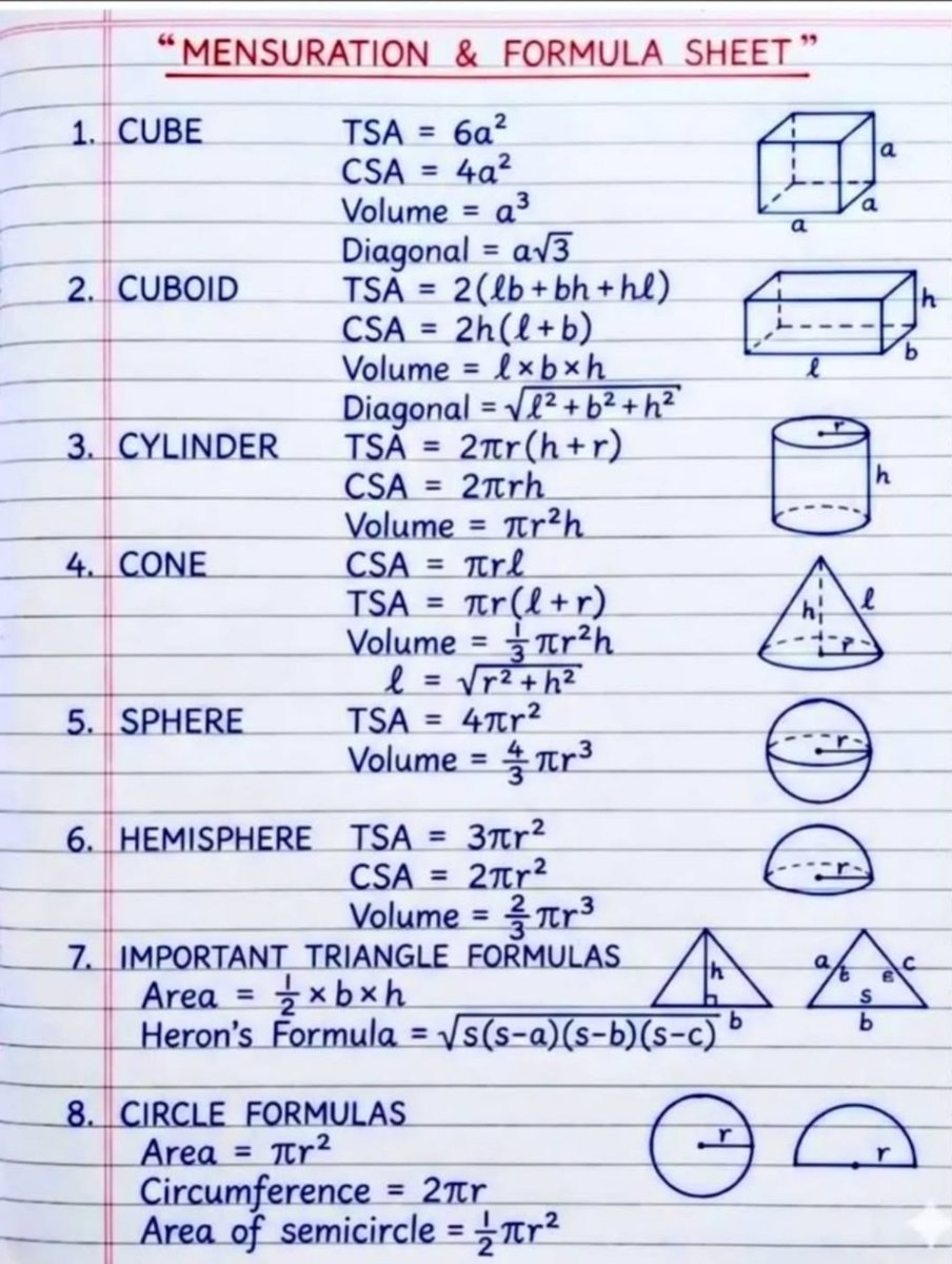 Mensuration &amp; Formula Sheet

#Maths #Mathematics #Education #Learning #MathPuzzles