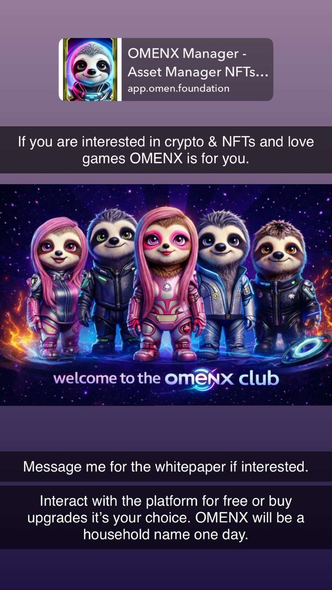 KoachKlamm's tweet photo. Epoch 4 of phase 2 just started. Rewards from last cycle just got paid out. A whopping 9,500 OmenX paid out to Platinum I VIP’s. Not to mention OmenXWars payouts. You are still early to this project if you start today. 

Click the link in comments. Make your wallet and get started with daily quests and prize wheel.

Become a VIP yourself if you want to increase your weekly payout. No obligations.
Message me to get the discord and join the community.