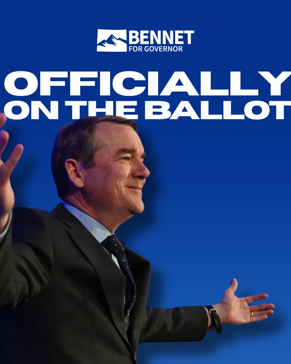 MichaelBennet's tweet photo. BIG NEWS! We're officially on the ballot! 🥳

More than 17,000 Coloradans across all eight congressional districts helped make this possible. 

I’m grateful for every person who signed, volunteered, and is building this grassroots campaign for a better Colorado. https://t.co/UqkLBycx30
