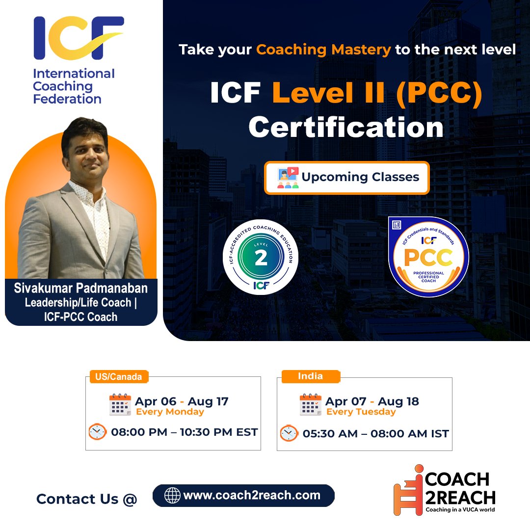 Coach2Reach's tweet image. &amp;lt;!--br {mso-data-placement:same-cell;}--&amp;gt;Caption: 🚀 Upcoming ICF-PCC Certification Class!
Advance your coaching expertise with our ICF-PCC accredited program. 

#ICFPCC #ICFCoaching #ProfessionalCoach #CoachingCertification #CoachTraining #LeadershipCoaching #ExecutiveCoaching