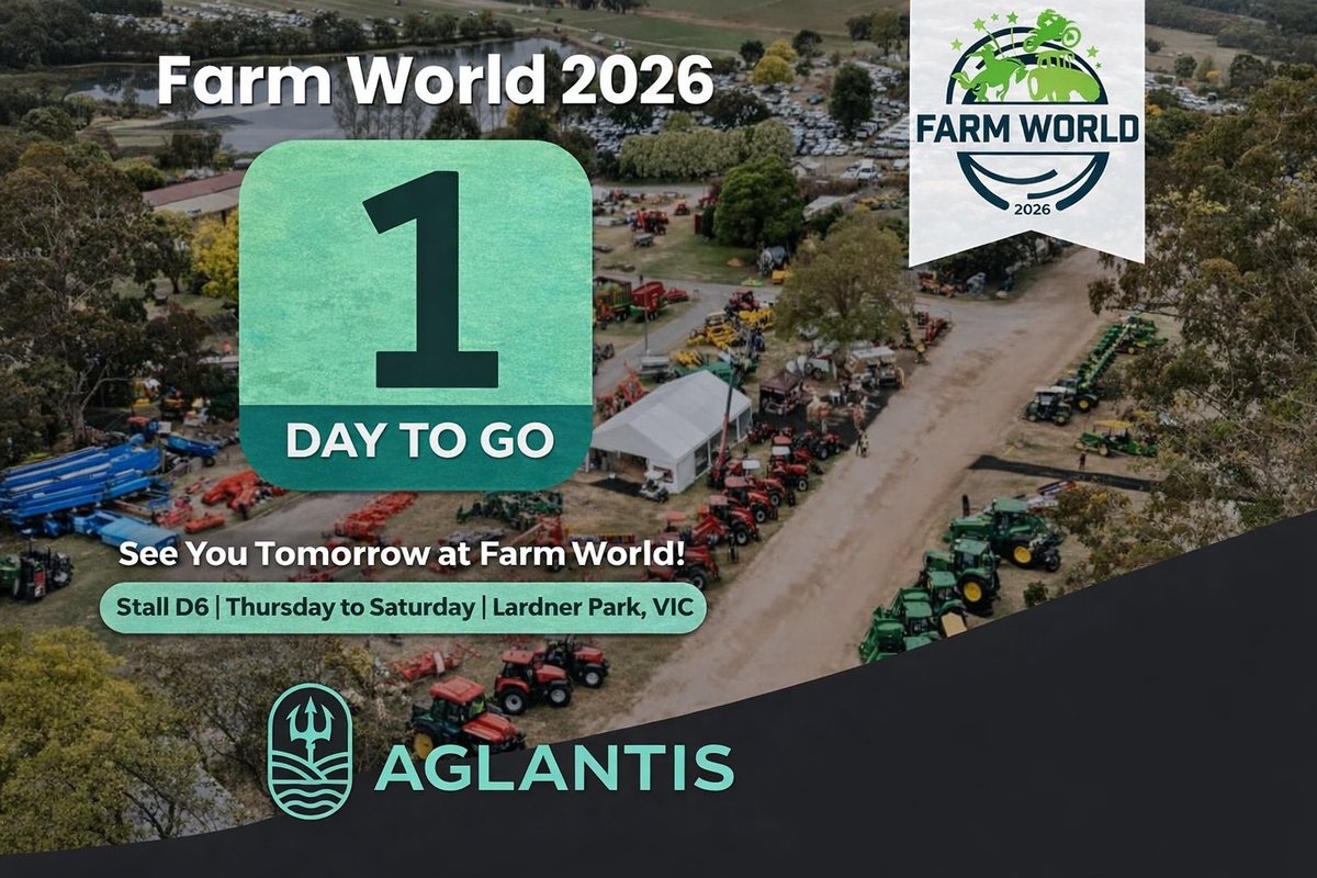 🚜 Farm World starts tomorrow!

The Aglantis team will be at Farm World 2026 from Thursday to Saturday at Lardner Park, VIC.

Come and see us at Stall D6 to check out the latest in automated irrigation and AI-powered irrigation scheduling.

Our engineering team will be there, so