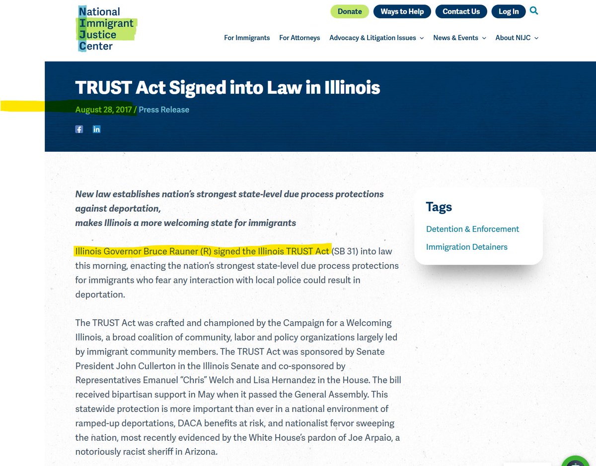 Republican Governor Bruce Rauner signed the Illinois Trust Act into law in 2017. Before JB Pritzker was anywhere close to being the Democratic nominee.