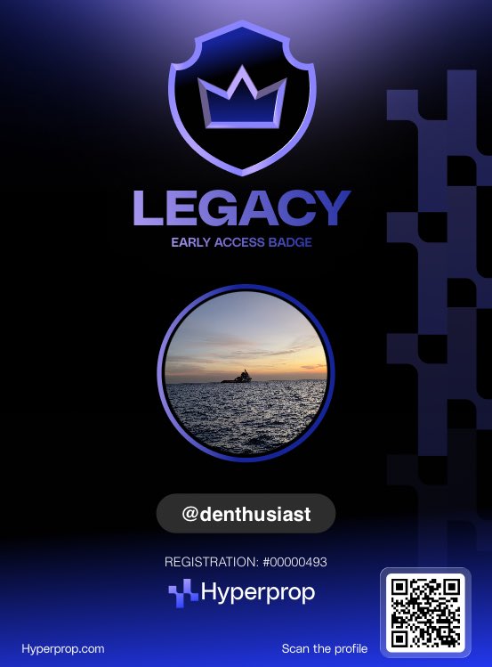 DEnthusiast1's tweet photo. Just claimed my username on @hyperpropcom ⚡️.
Part of the first 5000 getting in early.
This might be one of those things you don't want to miss.
My profile:
https://t.co/gQoqkudwRy
#Hyperprop #PropLegacy https://t.co/gDdqVyFAjs
