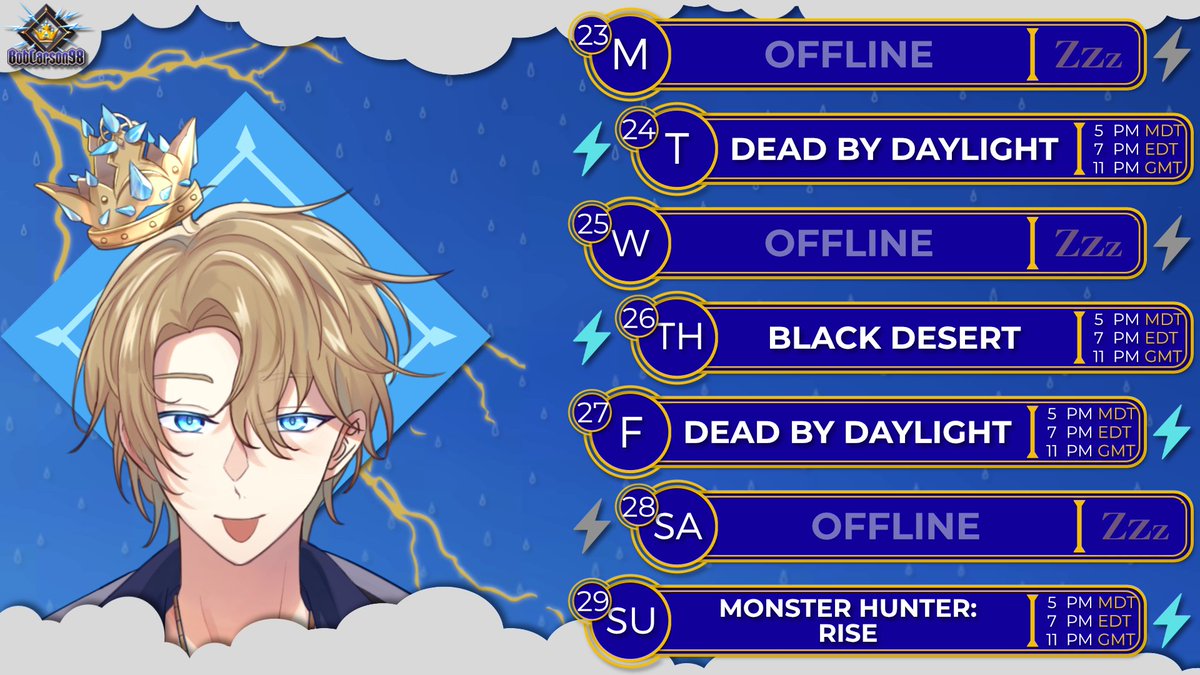 ⚡️Stream Schedule for 3/23-3/29⚡️

🟣Twitch: twitch.tv/boblarson98
🔴Youtube: youtube.com/boblarson98
🌩️Discord: discord.gg/mCeaAJsdcA