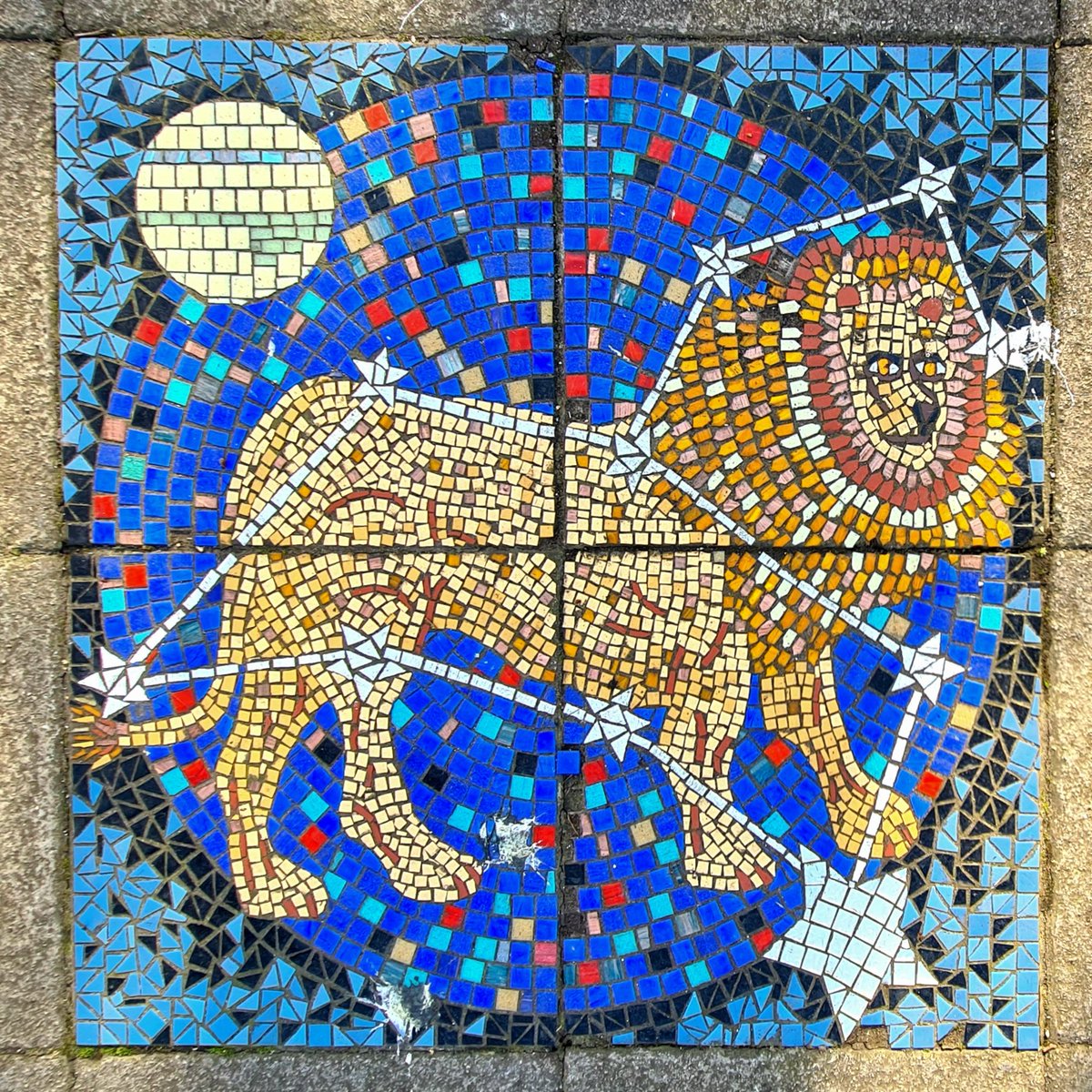 is_glasgow's tweet image. Love the constellation mosaics in the the small park area in Kelvingrove Square in Glasgow. Some are a little worse for wear, but they still bring a splash of colour to it.

#glasgow #kelvingrove #mosaic #stars #publicart