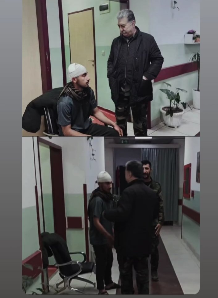 Agri_Bokani's tweet photo. Warsh, from #Jwanro, a brave #Peshmerga of the #Kurdistan National Army, was wounded in an Iranian drone attack and had major head surgery. Thanks to #God, doctors, and your prayers, he survived.
Photo: Visit of the General Commander. https://t.co/tVPfFTqdJy