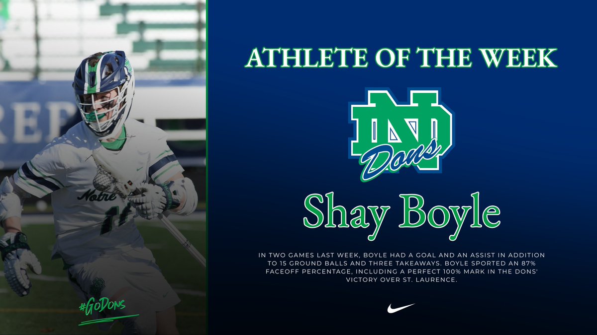 ndcp_athletics's tweet photo. Congratulations to our @nddons Athlete of the Week— Shay Boyle of @nddonslax ! #GoDons https://t.co/4DOS8zzh9z