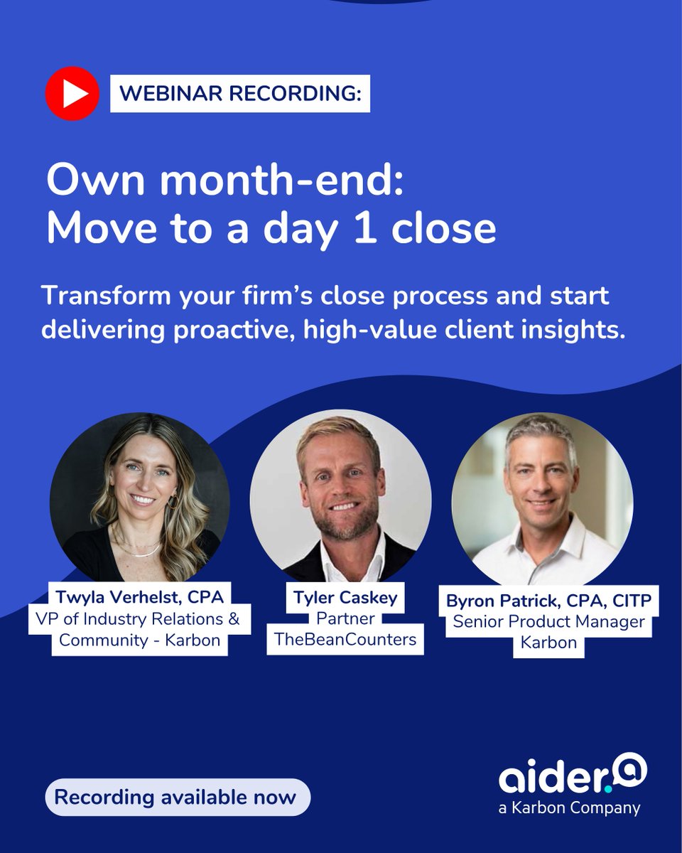 AskAider's tweet photo. Miss it live? The recording is ready. ▶️

Two weeks after month-end, your clients have already made decisions without you. A Day 1 close changes that.

Watch now 👇
https://t.co/Ut2uflSnW4

#PeriodClose #AccountingAutomation #AIAccounting #CloseAutomation https://t.co/IC89dtNxKk