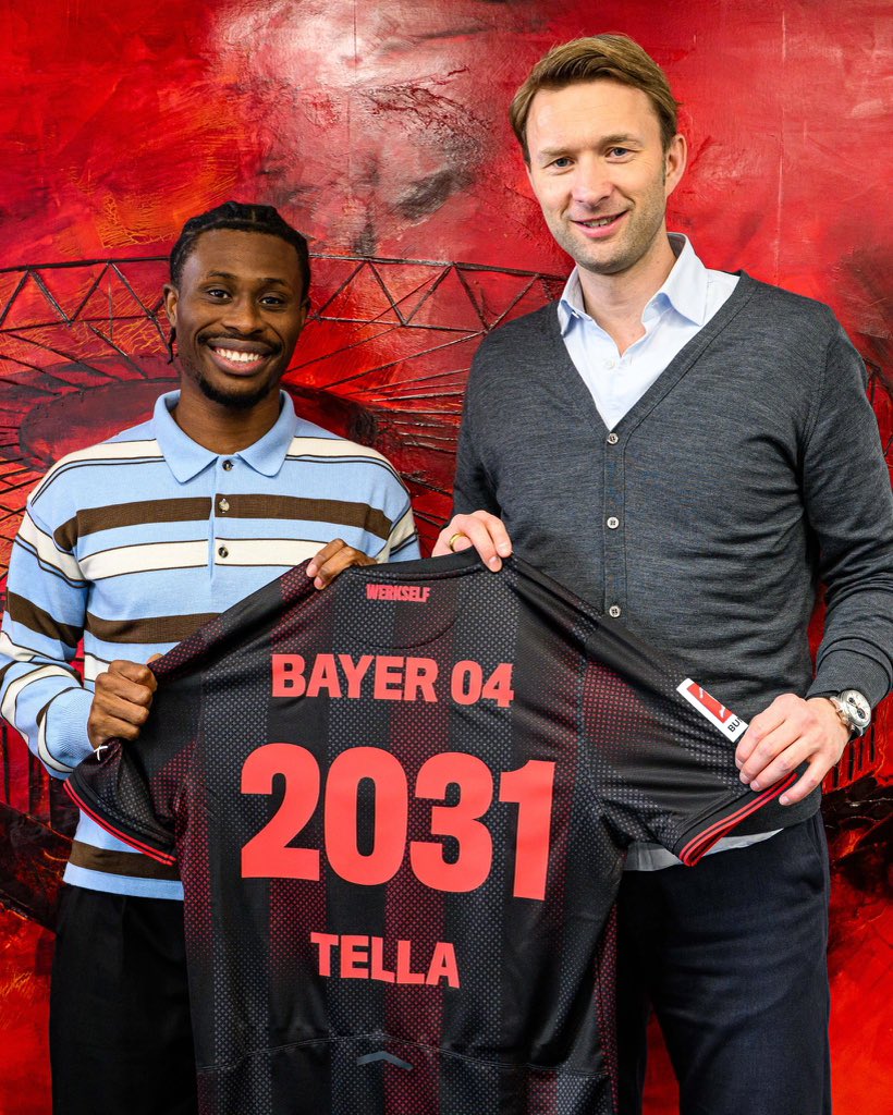 FansTribeHQ's tweet photo. 🇳🇬✍🏽🔴 Nathan Tella new long-term deal 🤝 Bayer Leverkusen until 2031
#tella #nathantella #bayerleverkusen https://t.co/W9OcSIIcPV
