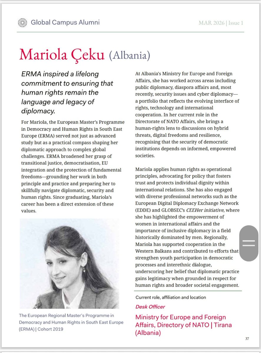 MariolaCeku's tweet photo. 🦅 Proud alumna 🇦🇱

Honored to witness how education translates into real change across the @gchumanrights  network.

Grateful to be part of a community that turns values into lasting impact.

Read Global Campus Alumni Stories 
👉 https://t.co/JQdUlRtHRL

#ERMA https://t.co/UARcYq5PDl