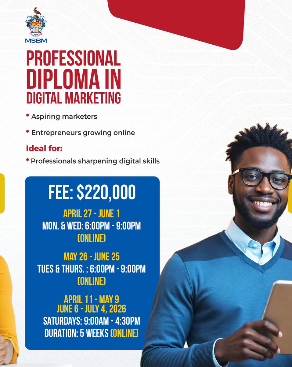 MSBM_Jamaica's tweet image. Digital change won’t wait. MSBM’s Digital, AI &amp;amp; Business Transformation courses equip you to lead with AI, drive innovation, and stay ahead.

👉 Register now and take the lead.

#MSBM #DigitalTransformation #AIForBusiness #ShortCourses