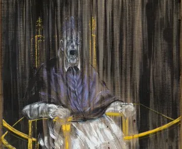 kmharris95's tweet photo. Bacon's "Study after Velázquez's Portrait of Pope Innocent X" (1953): Jay's is an inversion of the original work. Instead of a Pope, it's a Black man who built his own empire outside of the traditional institutions. Instead of a scream of dissolution, Jay's is more of a release. https://t.co/retFOw9BWI