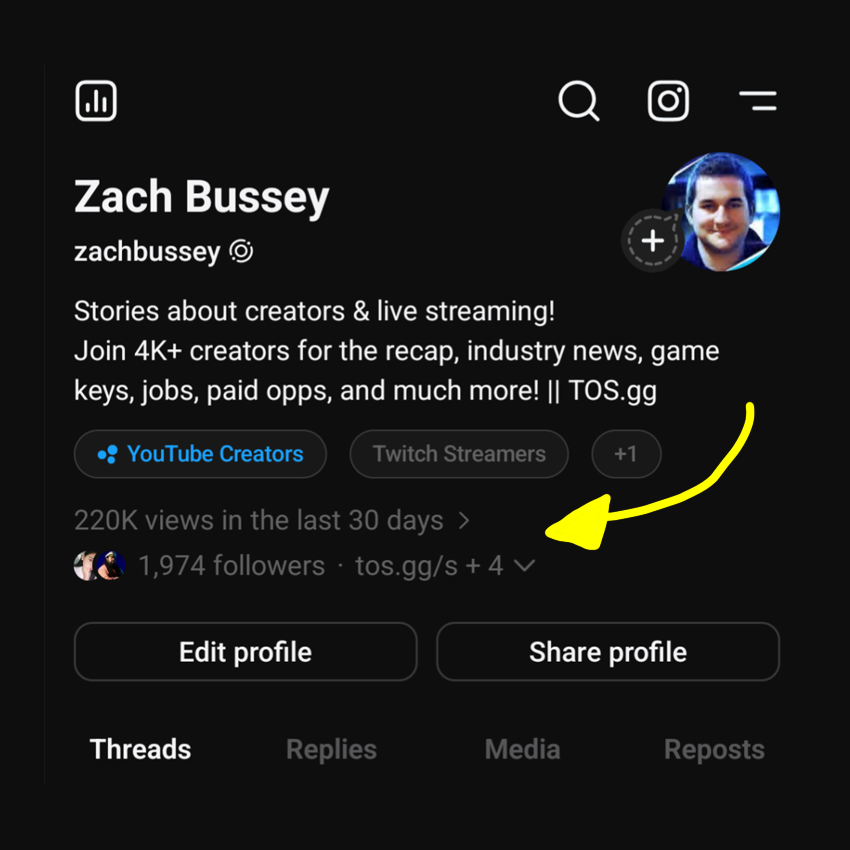zachbussey's tweet photo. Threads will soon publicly display profile level recent view counts for accounts with 10K+ views in the last 30 days. Creators will be able to turn it off. 

via @LindseyGamble_ https://t.co/sFLkIC1lQd