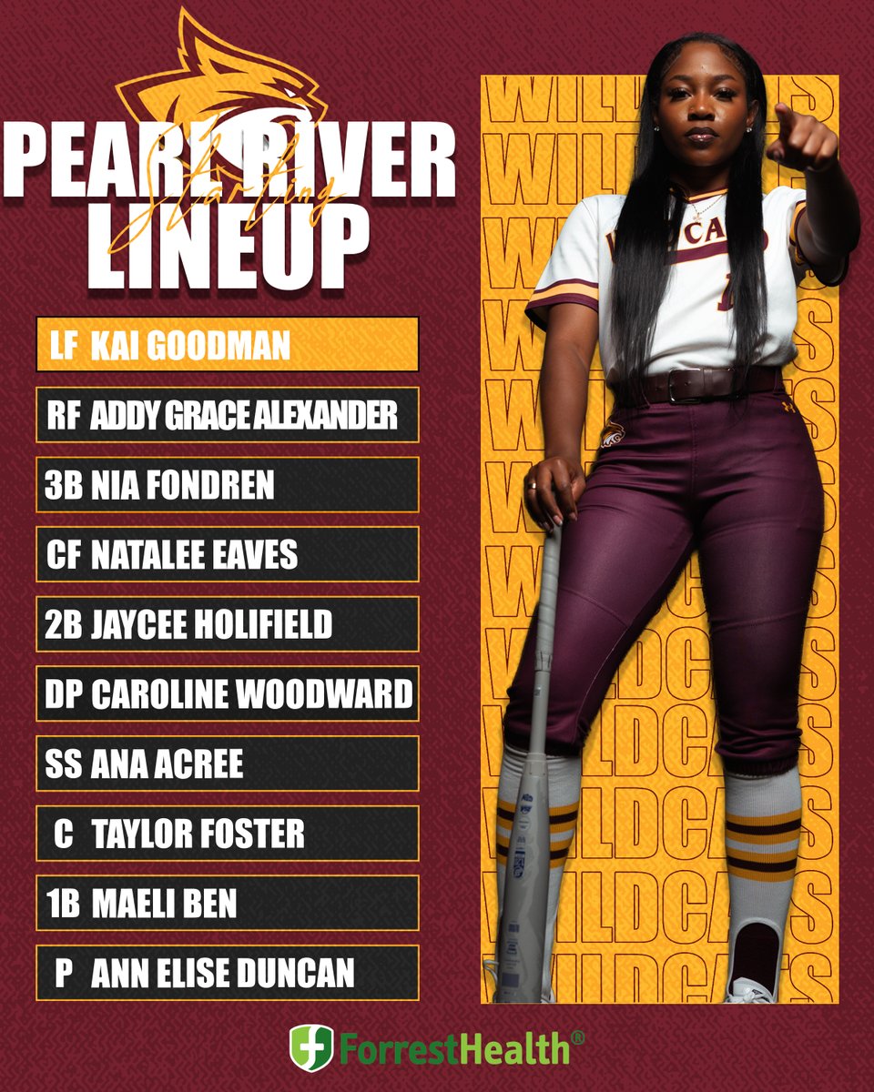 PRCCAthletics's tweet photo. TOP-25 matchup in Poplarville! Here's @PearlRiverSB's starting lineup against rival, No. 24 Gulf Coast! 

🖥️https://t.co/g6s41btDZ8
🐾#RRR https://t.co/H3NcTxfvJP
