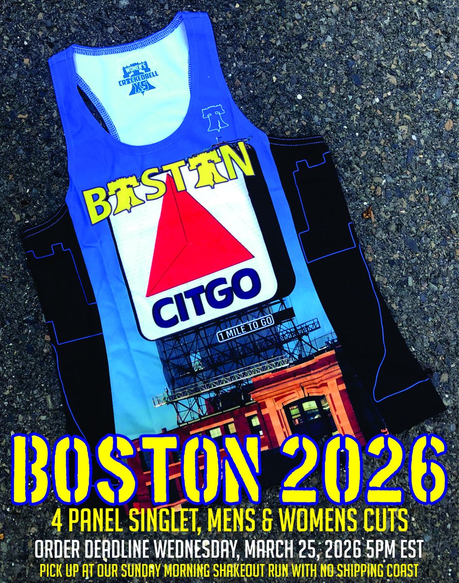 runfatpat's tweet photo. What are you wearing in the Boston Marathon? @CrackedRun "One Mile to Go" singlet available by preorder. Deadline Wednesday March 25, 2026
https://t.co/KKO7NJgGid https://t.co/vNCaubTBuO