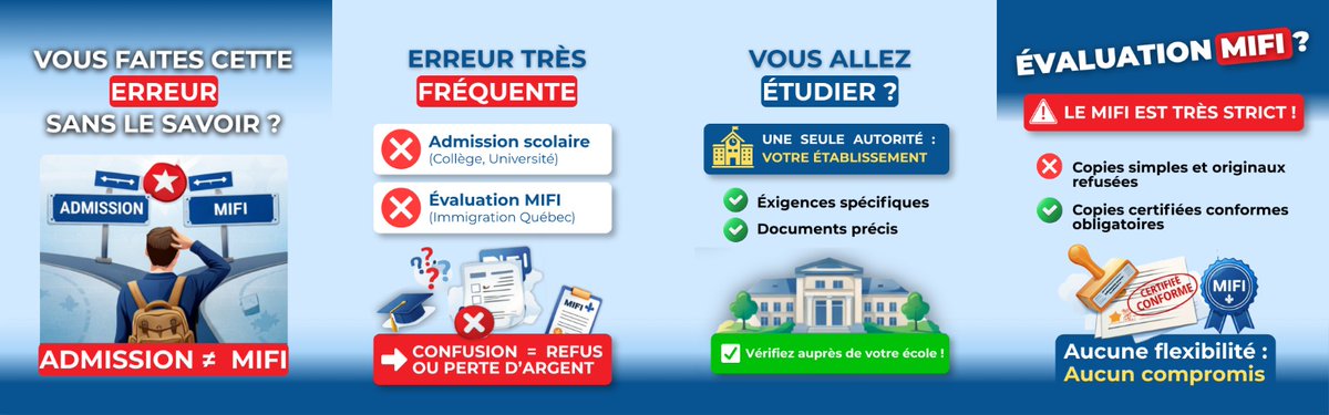 direction_VPC's tweet image. 🎓 Études au Québec : l’erreur qui coûte cher 🇨🇦

Beaucoup confondent admission scolaire et évaluation du MIFI…
👉 Résultat : pertes de temps, refus et dépenses inutiles.

📩 Évitez les erreurs et sécurisez votre projet :
info@visapourcanada.com

#EtudierAuCanada #MIFI