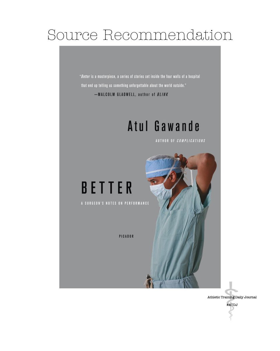Better-Atul Gwande

A surgeon’s notes on performance.

LINK: amzn.to/4stySKY 

#ATtwitter #at4all #atcchat #complicatedsimple #reflection #growth #journal #personal #professional #ATimpact #athletictraining #community #leadership #management #communication #service