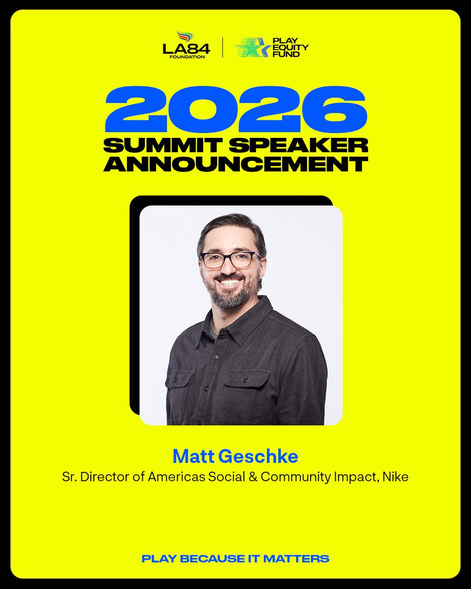 LA84Foundation's tweet photo. We are welcoming more voices for our biggest Summit yet!

Matt Geschke - Sr. Director of Americas Social &amp; Community Impact, @nike https://t.co/LCiBWCmgX2