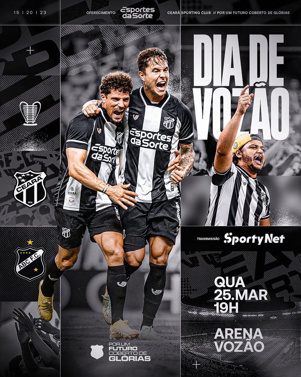 CearaSC's tweet photo. Dia de Lampions! ⚫⚪

O Vozão entra em campo para o 1º desafio na Copa do Nordeste 2026, às 19h, na Arena Vozão. 🏁

Na partida de hoje, @sociovozao pode levar 2 acompanhantes de primeiro grau (pai, mãe, filho). 

🫵 Não perca tempo e já garanta seu lugar: https://t.co/AriNAp8eAI ou https://t.co/j6N5ykiSph 

BOOOORA PRAAA CIMAAAA! VAAAAMOOO! 🔥

#CearáSC