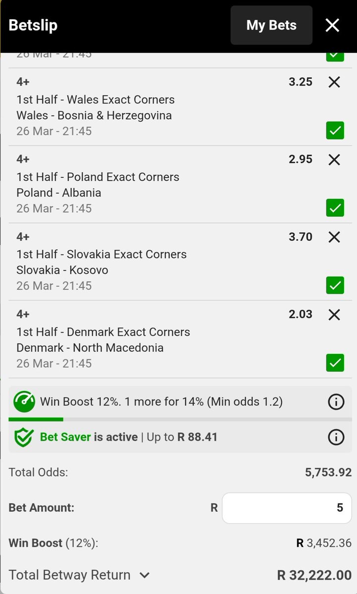 🍏💥🍏💥🍏💥🍏💥🍏💥🍏💥🍏💥
💥FIFA World Cup Qualifiers Uefa
🍏Mix and Match HT Corners 4+

🎟Betway Booking Codes ⤵️ 
🏷 BW48709A81
🏷 BW48708C0F
🏷 BW487083B5