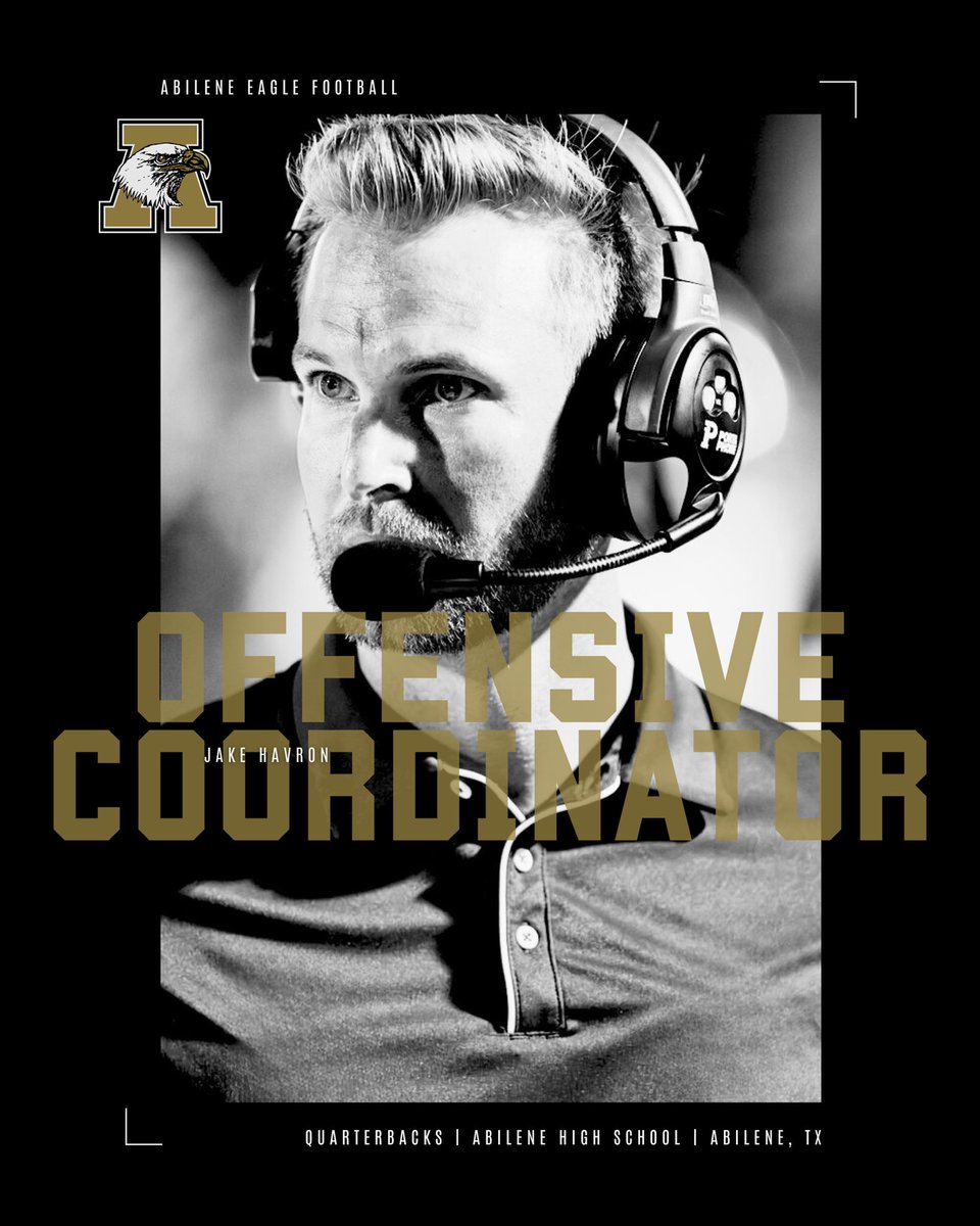 Jay_Havs's tweet image. Honored to announce I have accepted the role as the Offensive Coordinator and Quarterbacks Coach at Abilene High!

Grateful for the opportunity to work for @coachfullen and carry on the tradition of such a historic program. Ready to get to work and FLY HIGH 🦅#GoldStrikeO⚡️#TEW