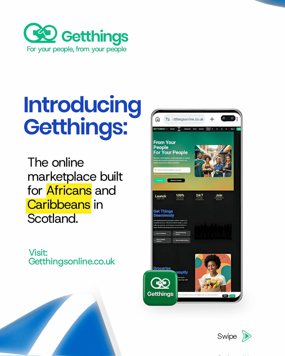 Getthingsonline's tweet image. Scotland, meet Getthings.co.uk✨
From your people, For your people. ❤️
The platform that connects Afro-Caribbean grocery stores, home cooks and skilled professionals with customers who actually understand what we need.

#Getthings #africansindiaspora #afrocaribeans