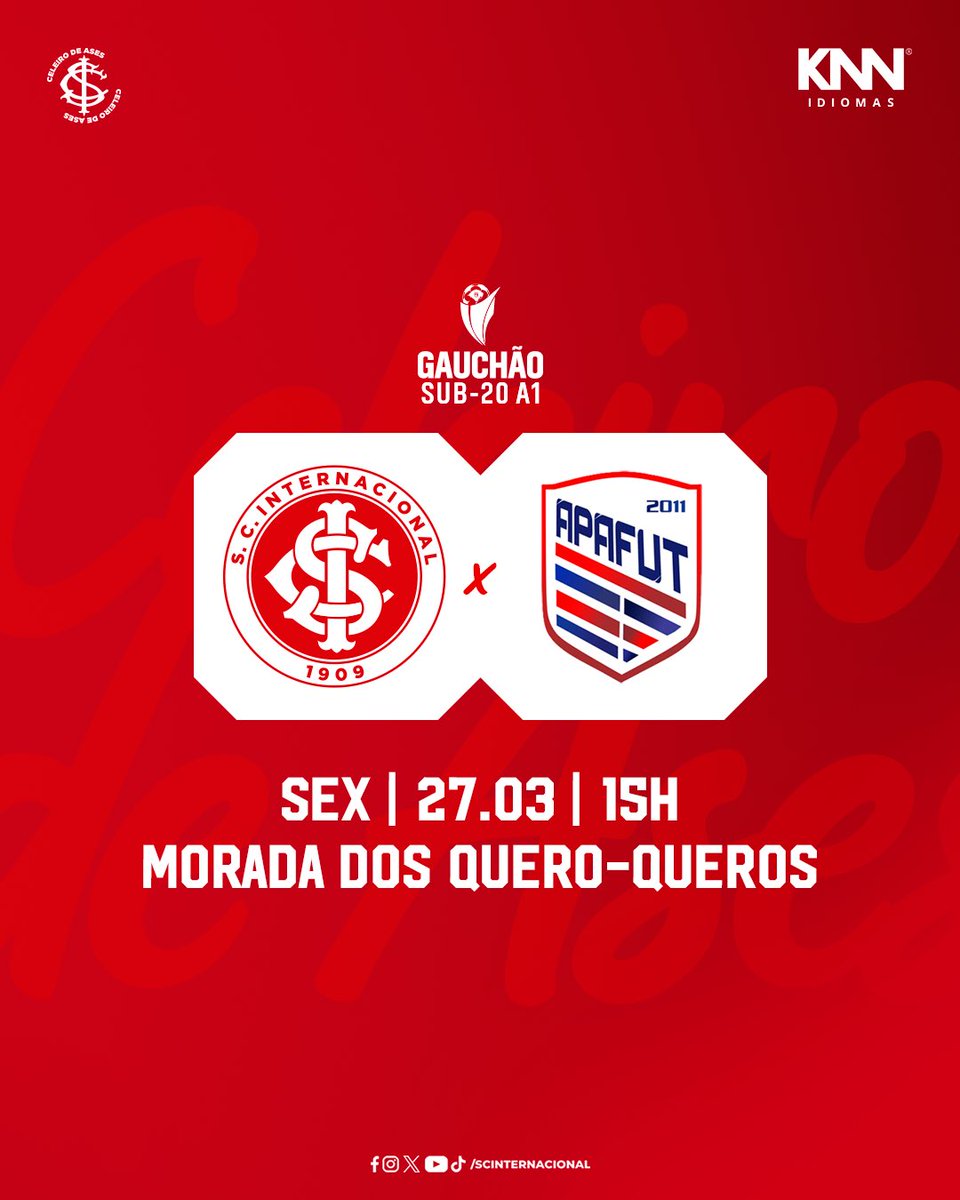 Sexta é dia de apoiar o Celeiro! 🔥🇦🇹

A Sub-20 colorada realiza sua estreia no Campeonato Gaúcho na Morada dos Quero-Queros, às 15h, contra a Apafut. 👊

Vamos juntos em busca dos três pontos! 💪🏾⚽

internacional.com.br/noticias/servi…